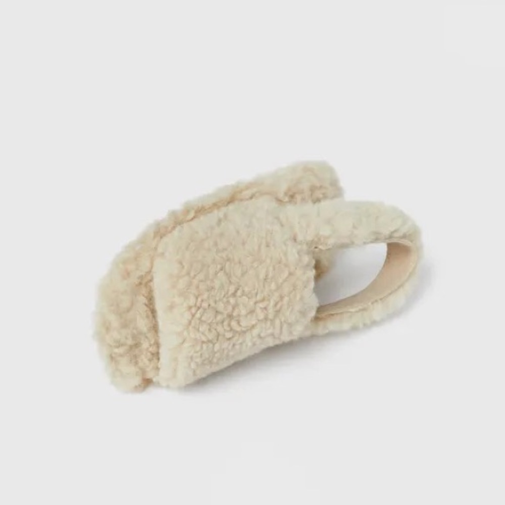 NWT Zara toddler kids / girls faux fur peep toe strap sandals / slides off white - Picture 5 of 5
